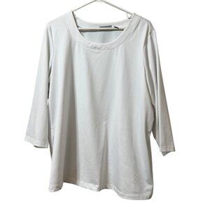 Susan Graver Tunic Top Size XL Long Sleeve‎ White Stretch Office Career City